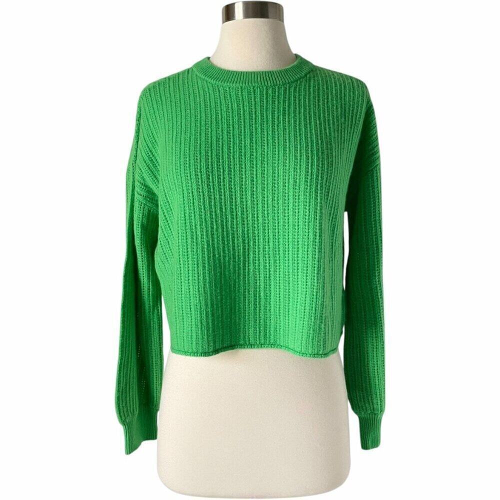 Alice + Olivia Ansley Cashmere Sweater Green Ribbed Knit Cropped XL - Picture 9 of 9